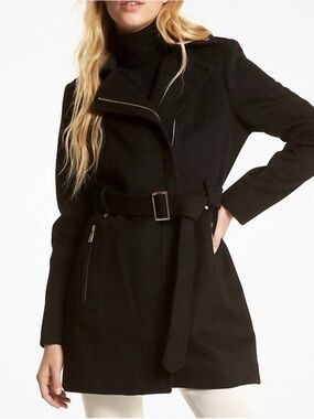 MICHAEL Michael Kors Black Belted Trench Coat